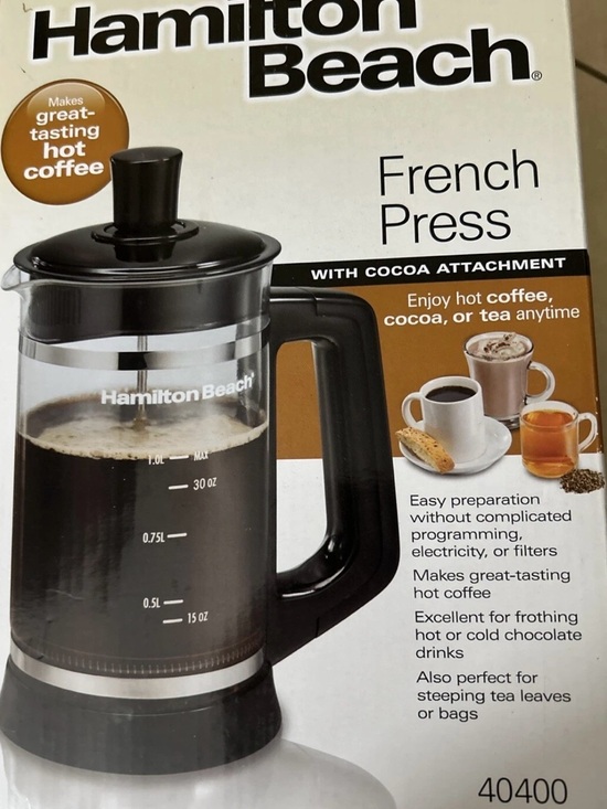 Hamilton Beach Other - Hamilton Beach Black French Press with Cocoa Attachment New In Box